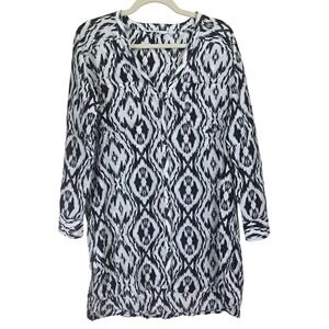 Athleta Womens Kaftan Tunic Shirt Small Black White Long Sleeve Swim Artsy